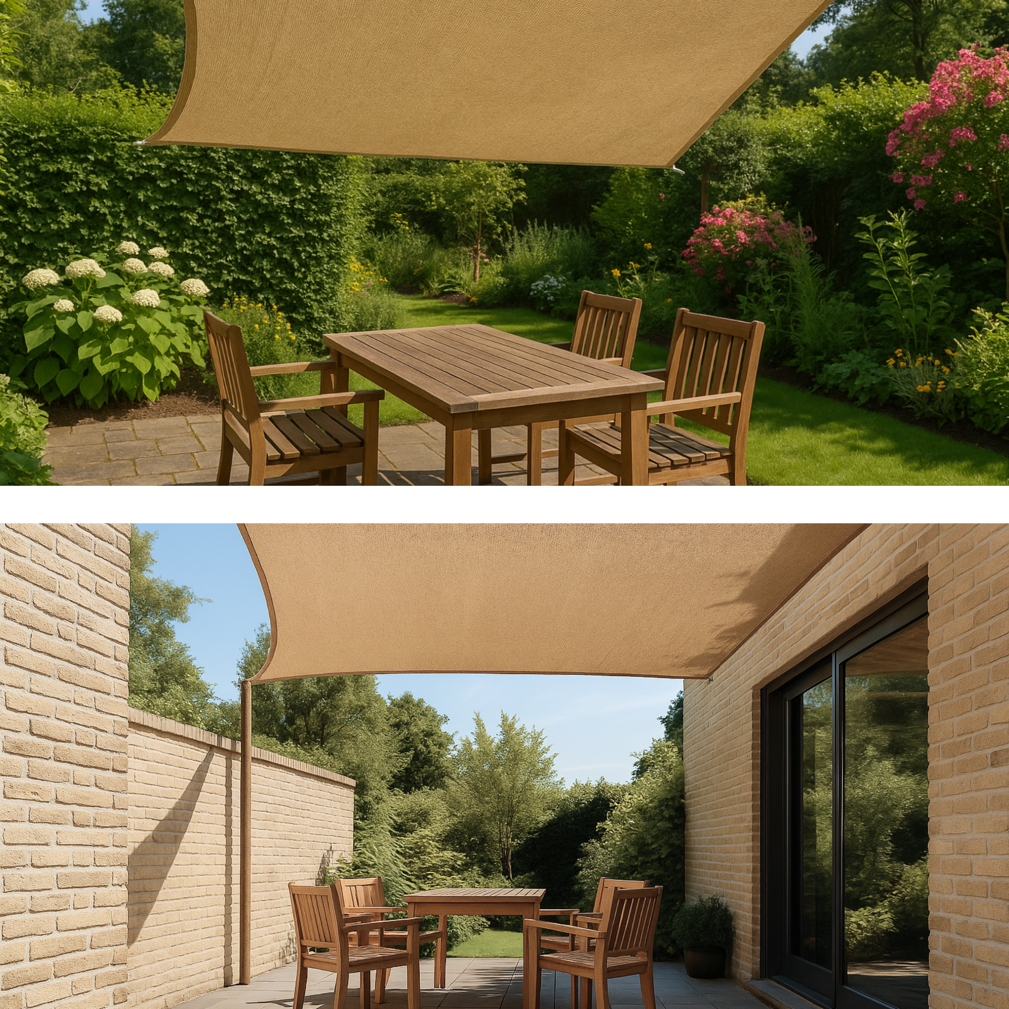 Jute schaduwdoek hangend in tuin