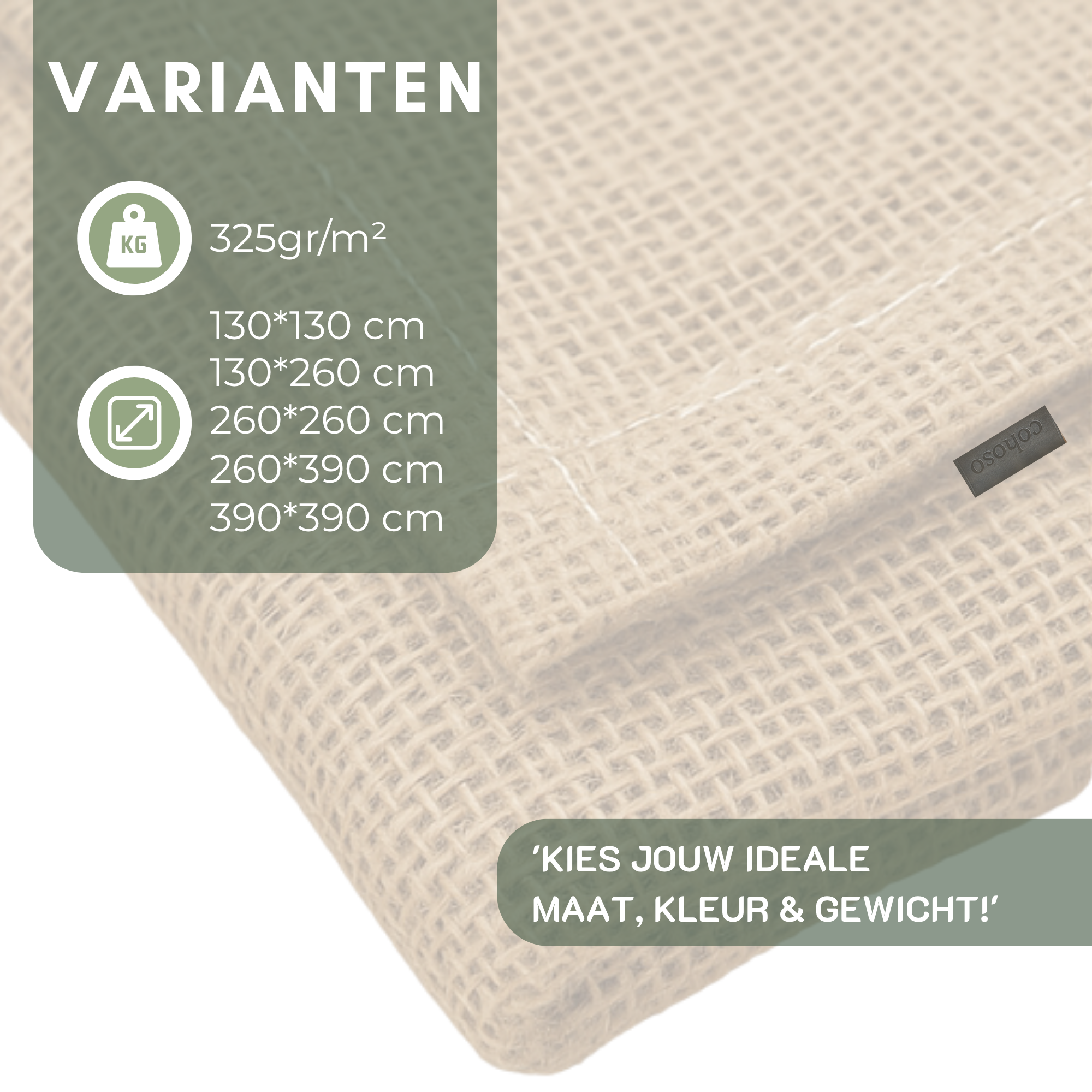 Schaduwdoek vierkant | 130x130cm | Jute