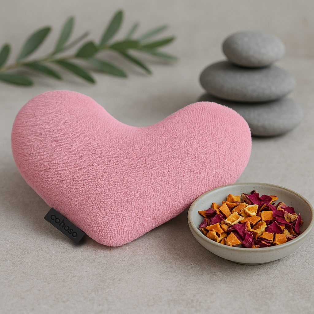 Oogkussen met rozen en sinaasappel – Verzwaard in hartvorm